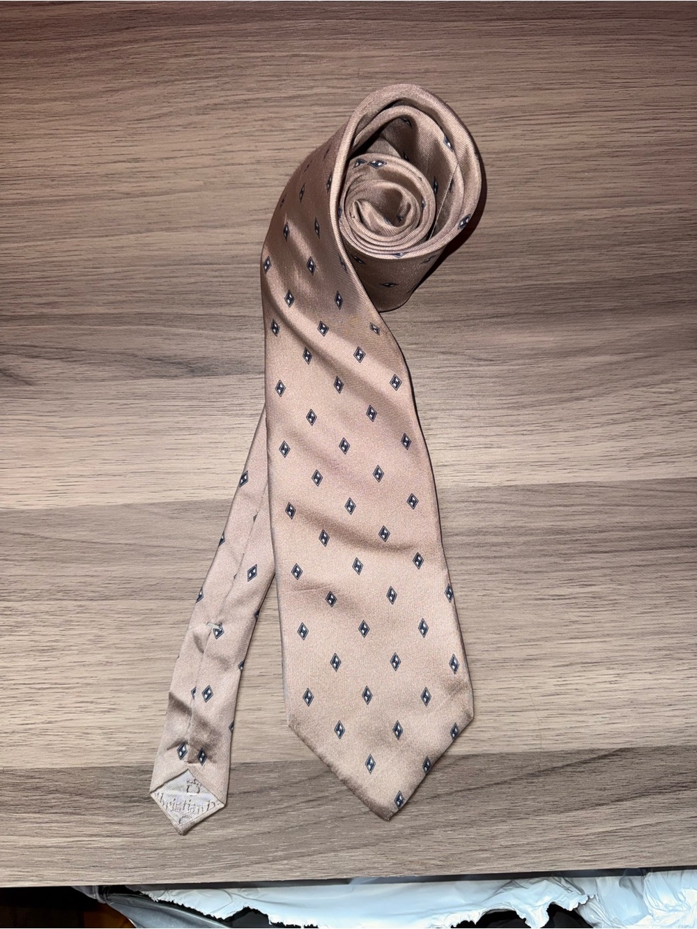Christian Dior 100% Silk Geometric Diamond Necktie Champagne Beige